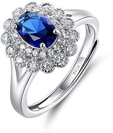 Verstellbar Silberring Damen 925 Sterling Silber Ring öffnung Prinzessin Diana Kate Ring mit Saphir Geschenke für Fraun/Party/Jahrestag/Geburtstag/Verlobung