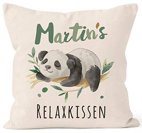 SpecialMe® Kissen-Bezug Relax Panda personalisierbar mit Namen personalisierte Geschenke Dekokissen mit Namen natur 40cm x 40cm