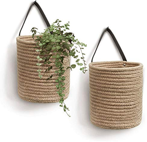 Hanging Pot Plante, Pots De Fleurs, Panier Tissé, Panier Usine Corde Coton Stockage Organisateur Montage Mural Avec Poignée Pour La Plantation Accueil Mêle 2pcs Jaune