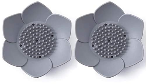 Japanische Blumen-Seifenschale aus Silikon - Packung mit 2 Seifenhaltern (grau)