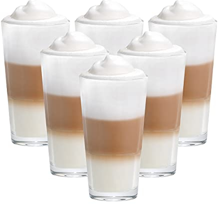 Vitrea 6er Set Latte Macchiato/Kaffee-Gläser - 350ml, 6 Glas Trinkhalme, 1 Bürste, Stapelbar (6Stacky 350ml)