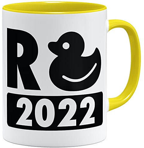 OM3® Rente 2022 Tasse R+Ente | Keramik Becher | 11oz 325ml | Beidseitig Bedruckt | Gelb