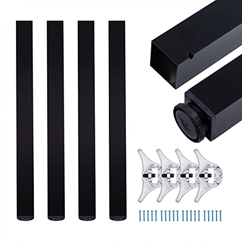 sossai® exklusiv - Tischbeine aus Aluminium | höhenverstellbar | Tischfüße TBE | Ausführung: Schwarz, Vierkant Profil 6x6 cm | Set: 4 Stück | Höhe: 82 cm (820 mm), einstellbar + 2 cm
