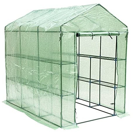 Greenhouse Garden Universe WalkIn Green PVC Cover 12 Shelves 1.4m x 2.14m RollUp Door Polytunnel GH03G