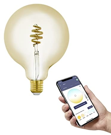 EGLO connect.z Smart-Home LED Leuchtmittel E27, G125, ZigBee, App und Sprachsteuerung Alexa, dimmbar, Lichtfarbe einstellbar (warmweiß-kaltweiß), 360 Lumen, 5 Watt, Vintage-Glühbirne amber