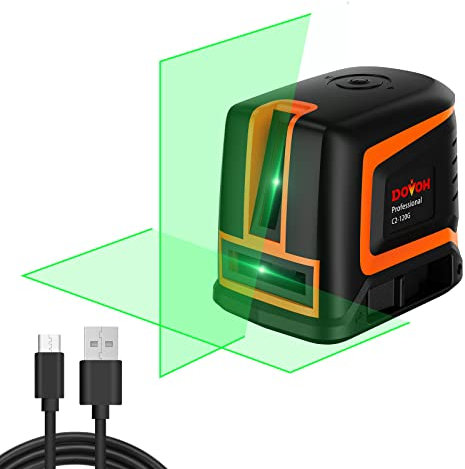 DOVOH Livello laser autolivellante, laser a linea trasversale verde da 30 m con linea verticale a 150°, livellatore ricaricabile con doppio diodi laser, base magnetica inclusa, C2-120G