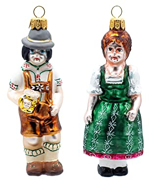 Oberfränkische Glas Weihnachtsbaumschmuck, Bayer. Trachten Paar 11,5x4cm