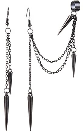 Herren Ohrringe Schwarz Punk Anhänger Ohrstecker Ohrringe Lange Kette V Ohrringe Gothic Hippie Männer Ohrringe Antiallergische