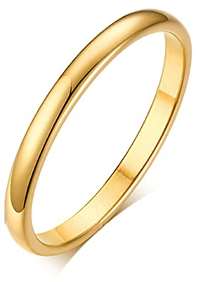 Dsnyu Vergoldet Stapelbare Ringe Titan 2MM Poliert Edelstahl Eheringe Comfort Fit für Frauen Männer 44 (14.0)