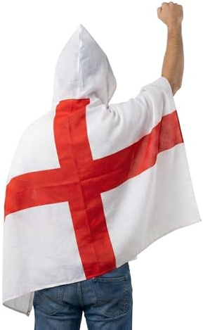 Komonee England St George Cross Hooded Poncho Cape – Wearable Flag for Football, Rugby & Cricket, Lightweight Festival Wear One Size