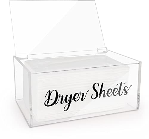 Acrylic Dryer Sheet Dispenser with Hinged Lid, Clear Rustic Farmhouse Style Dryer Sheet Container Storage Box for Laundry Room Organization, Laundry Softener Dispenser, Home Laundry Room Decorations