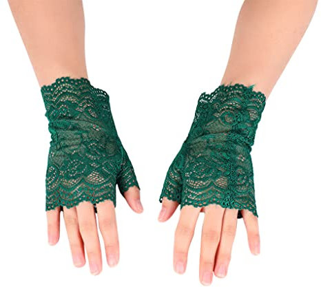 Ailan Femmes mitaines dentelle Rose sans doigts mariage danse fête gants soeur mariée mode confortable respirant décor, Vert foncé