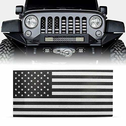 TDHLW Kühlergrill Einsatz schwarz und weiß amerikanische Flagge Mesh Grill Bug Screen für Jeep Wrangler JK & JKU Unlimited 2007-2018