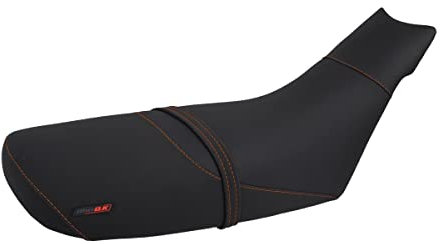 Moto Discovery Sitzbankbezug kompatibel mit KTM Duke 640 1999-2007 schwarz mit orangen Nähten (B)