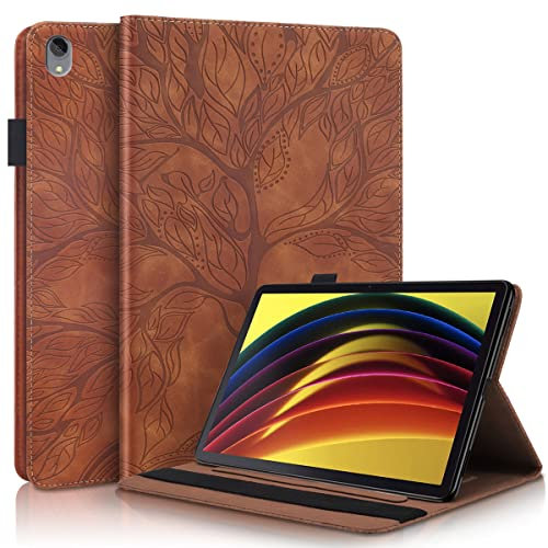 LMFULM® Case for Lenovo Tab P11 (2nd Gen) (11.5 Inch) PU Leather Case Protective Shell with Sleep/Wake Stand Case Flip Cover Embossing Happy Tree Brown