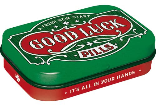 Nostalgic-Art Retro Pillendose, 4 x 6 x 1,6 cm, Good Luck Pills – Geschenk-Idee für Nostalgie-Fans, mit Pfefferminz-Dragees, Vintage Design