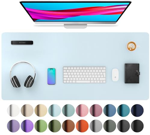 Aothia schreibtischunterlage,Mauspad, Büro-Schreibtischmatte, Rutschfester PU-Leder-schreibtischmatte,wasserdichter schreibunterlage für Büro und Zuhause (91cmx43cm,Baby Blau)