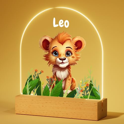 Bemaystar Personalisiertes Nachtlicht Baby – Löwe Acryl Nachtlicht, Nachttischlampe mit Namen, Geschenk zur Geburt Junge, Taufgeschenke für Mädchen, Personalisierte Geschenke Kinder