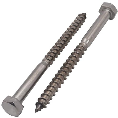 SKIR'CO (4 pièces) Vis à bois à tête hexagonale en acier inoxydable M8 x 100 mm, vis d'entraîneur DIN 571, vis hexagonale, tire-fond