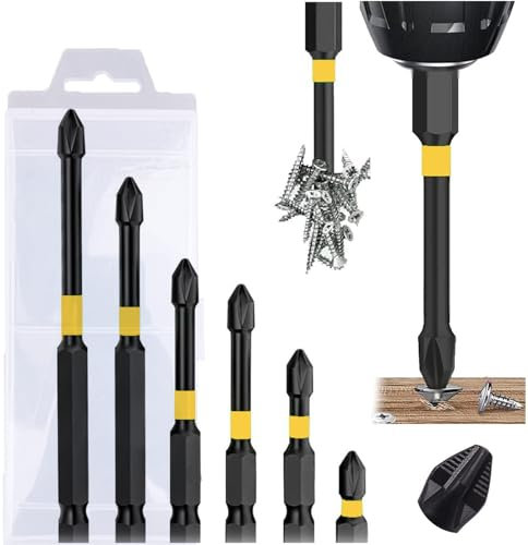 Magnetic Screwdriver Bit Set, 6PCS Electric Drill Screwdrivers Bits 1/4 Inch PH2 Hexagon TS2 Steel Heavy Duty Impact Screwdrivers Anti Slip Cross Slot Screwdriver Bit Set