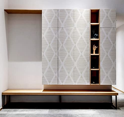 Yangfix Beige Rhombus Gemustert Look Selbstklebende Tapete Abziehen und Aufkleben Kontaktpapier Klebrige Rückseite Plastik Vinyl-Folie Wasserdicht Wandaufkleber Rolle für Arbeitsplatte 44x500cm