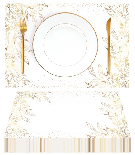 50 Stück goldene Papier-Tischsets, Einweg-Tischsets, goldene Punkte, 27,9 x 43,2 cm, Vintage-Papier-Tischsets, Partydekorationspapier für Hochzeit, Bankett, Party, Zuhause, Esstischdekoration