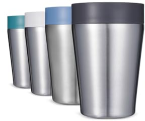 Circular & Co Thermo-Reisebecher aus Edelstahl, 227 ml, isolierter, wiederverwendbarer Kaffeebecher, 100% auslaufsicher und abschließbar, 6 Stunden heiß/kalt, Druckverschluss, einhändig zu öffnen,