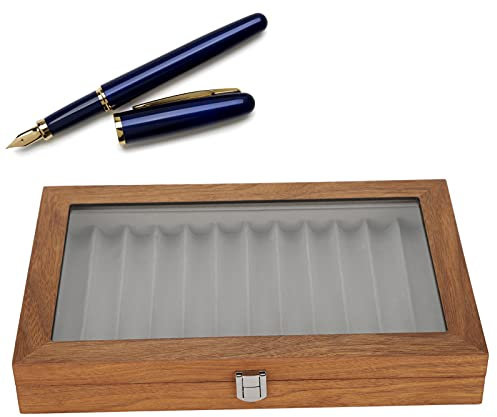Sluffs 12 Slots Wooden Pen Display Case, Classic Brown Fountain Pen Storage Box, Gift
