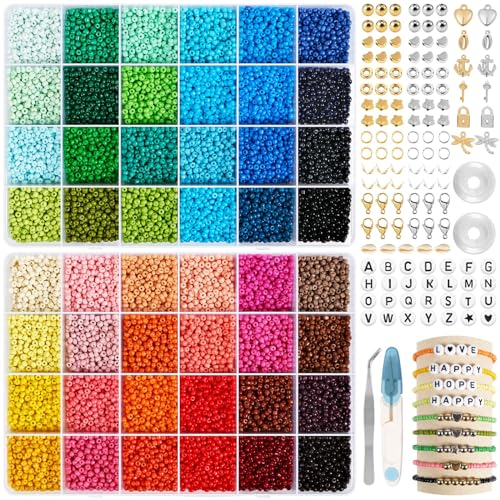 3mm Perlen für Armbänder, Perlen zum Auffädeln Buchstabenperlen, Glasperlen Perlen Set Selber Machen, Armband Perlen Beads für DIY Kinder Erwachsene