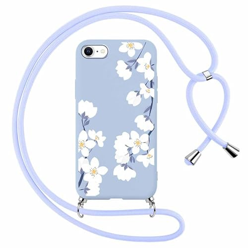 Foonary Handyband Hülle mit Band für iPhone SE 3 4,7 Handyhülle, Aesthetic Design Kette Necklace Case mit Kordel zum Umhängen Silikon Bumper Cover Schnur für iPhone 7/8/SE 2020/SE 2022, Blumen 2