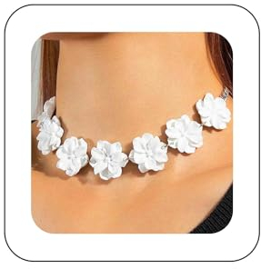 Inilbran Boho Vintage Blume Choker Halskette Weiß - Damen & Mädchen - Zink - Halskette - Hochzeit & Party - Blumig