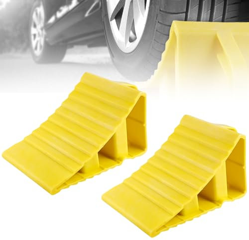 SUNOYA 2 Stück Unterlegkeile Anhänger, KFZ-Unterlegkeile, Unterlegkeile Wohnmobil, Hemmschuh Radvorleger mit Griff Radkeil Bremskeil für PKW, Anhänger, Wohnwagen, Wohnmobil