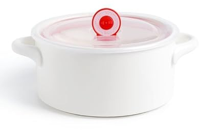 NUTRIUPS Microwavable White Soup Bowl with Lid, 900ml Matte Ceramic Soup Mug with Handles, Ramen Bowl, Noodle Bowl (White,6IN)
