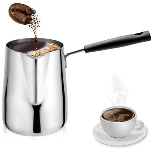 Teiera turca da 600 ml, in acciaio inox Cezve con scala, piano cottura per moka con manico lungo, caffettiera per caffè, caffettiera turca, mocha, lavabile in lavastoviglie