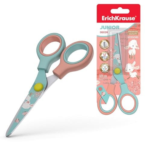 Ciseaux pour enfants Junior 13 cm avec motif mouton à partir de 3 ans – Lames en acier inoxydable avec pointes arrondies – Ciseaux de bricolage avec poignées antidérapantes – Ciseaux à papier