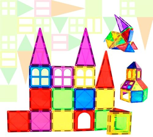 NK Magnetische Bausteine für Kinder (48 Teile) - Magnetische 3D Magnetic Tiles, Montessori Lehrspielzeug, Geburtstags Kinder