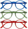 OPULIZE REY Lesebrille - 3er-Pack - Runder Retro-Rahmen - Mattblau, Grün, Rot - Herren Damen - Federscharniere - RRR56-36Z - +1.00