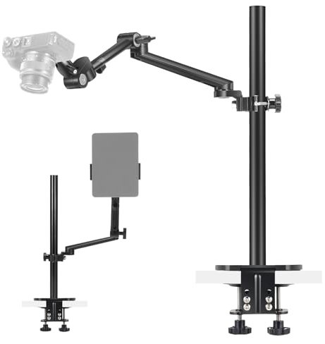 Neewer Heavy Duty Camera Desk Mount Stand with Flexible Arm, Overhead Desktop Mounting Stand with Ball Head, Phone/Tablet Holder for DSLR Camera Ring Light Webcam Selfie Streaming Photography, DS011