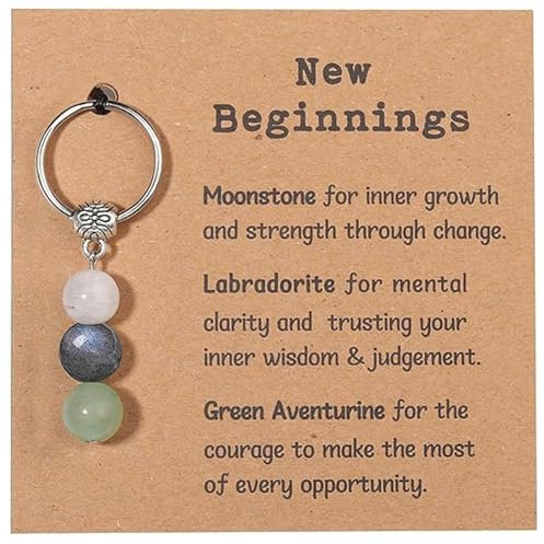 LunarCharm Schlüsselanhänger aus natürlichen mit Geschenkkarte Kristallen Naturstein Schlüsselanhänger als Geschenk zur Linderung von Ängsten als Geschenk für einen Neuanfang