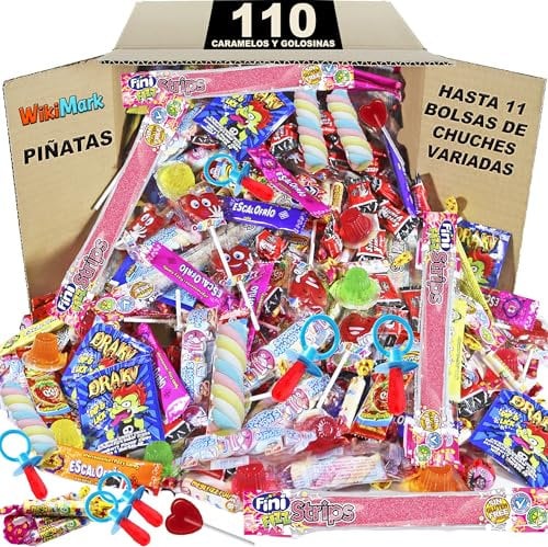 Megabox mit 110 Süßigkeiten ohne Allergene, Bonbons und Bonbons – perfekt für Geburtstage, Partys, Weihnachten, Halloween. Glutenfrei und laktosefrei. Enthält Erdbeerzungen.