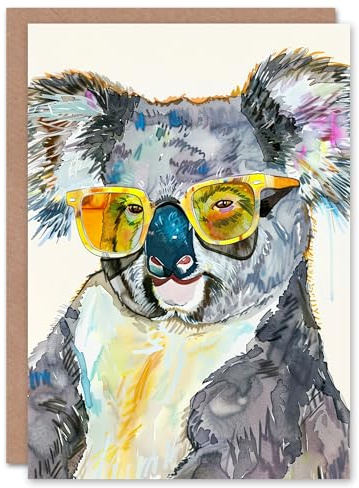 Artery8 Koala Bear With Sunglasses Watercolour Animal Blank For Him Or Her Art Birthday Card