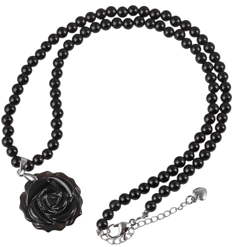 mookaitedecor Healing Crystal Rose Flower Pendant Necklace for Women | Hand Carved Crystal Rose Blossom Spiritual Jewelry, Reiki Energy Crystal Pendant, Romantic Gift for Your Lover