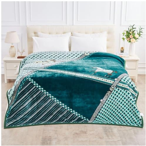 GC GAVENO CAVAILIA Sherpa Fleece Blanket Bed Throw - Horse Print Reversible Blankets 2Ply - Warm Thermal Heavy Weight Throw For Adult 5kg - Super Soft Fleece Blanket King Size - (200x240 cm)
