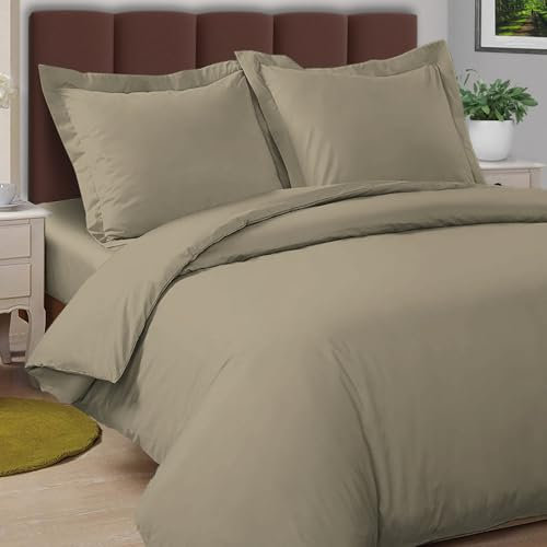Pizuna Coton Ensemble de Housses de Couette 260x240 cm 2 Personnes Simplement Taupe, 100% Coton Longue durée en Percale Housse de Couette avec Fermeture à Boutons cachés Simplement Taupe