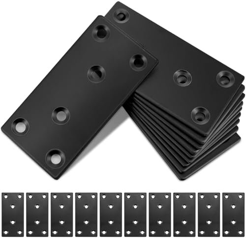 TOP-VIGOR 10Pcs Flat Brackets for Wood, 80 x 40 x 1.75mm Heavy Duty Metal Sleeper Brackets Flat Joining Plates, Stainless Steel Mending Plates for Connector Wood Fixing