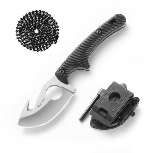 SPITZKANTE Kleines Messer Outdoor HO-YN, Neck Knife 42a Konform mit Verstellbarem Clip, 6, 2cm Klingenlänge mit Integrierte Pfeife, Feuerstahl
