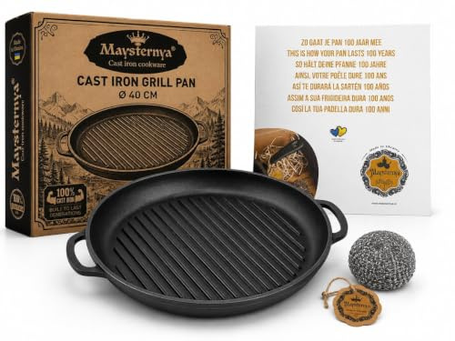 Piastra Grill Rotonda in Ghisa Ø40 cm – Piastra BBQ per Cucina Outdoor – Adatta per Gas, Carbone e Fuoco – Qualità Pesante – Nero Opaco