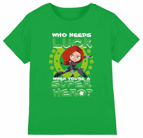Black Widow St Patrick's Day Lucky Super Hero Unisex Kids T Shirt, Kelly Green, 7-8 Years