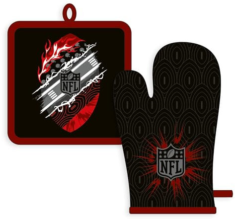 Herding Topflappen und Ofenhandschuh NFL-Set, Football-Design, Bezug: 100% Baumwolle / Füllung: 100% Polyester