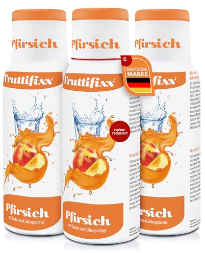 Sodafixx 3er Set Fruttifixx Getränke Sirup Pfirsich 500ml - Fruchtsirup für 12L Fertiggetränk zuckerreduziert - Getränkekonzentrat Wasser mit Geschmack - ideal für Wassersprudler & Mixgetränke